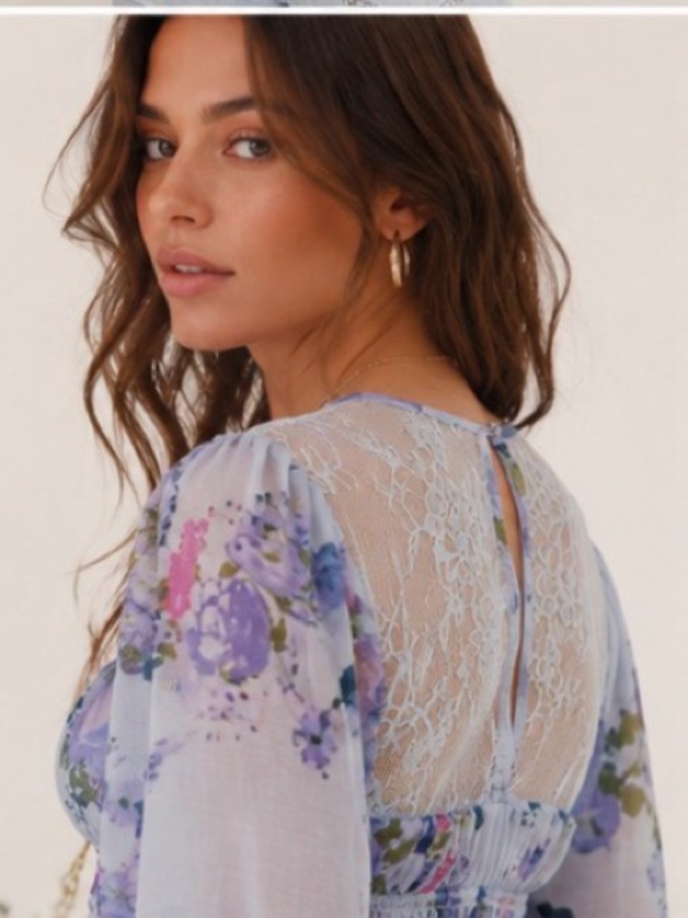 Free People Daphne Floral Lace Blouse Blue Combo NWT Small - Picture 4 of 13